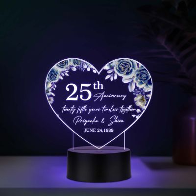 Personalized 25th Anniversary Acrylic LED Lamp with UV Print – Multicolor Silver Jubilee Gift with Custom Names & Date